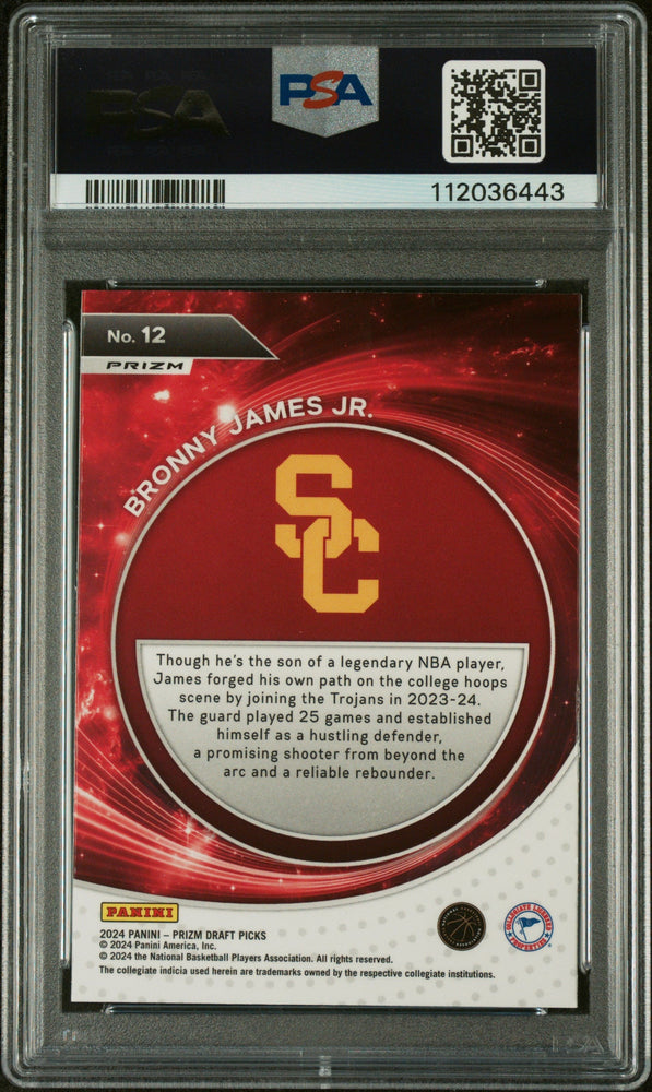 Graded 2024 Panini Prizm Draft Picks Bronny James #12 Student Orientation Silver Prizm Rookie RC Basketball Card PSA 10 Gem Mint (ONLINE ORDER ONLY)