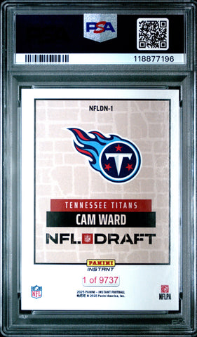 Graded 2025 Panini Instant Cam Ward #NFLDN1 NFL Draft Night Rookie RC Football Card PSA 10 Gem Mint (ONLINE ORDER ONLY)