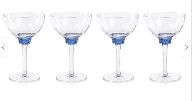 Cambrai Martini / Cocktail Optic Glasses, Set of 4 - Sapphire Blue Brand: Zodax (Online Order Only)