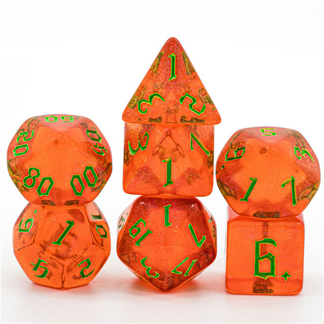 Strawberry Red Glitter Party Glitter Dice (Green font) 7-Dice Set RPG DND (Online Only)