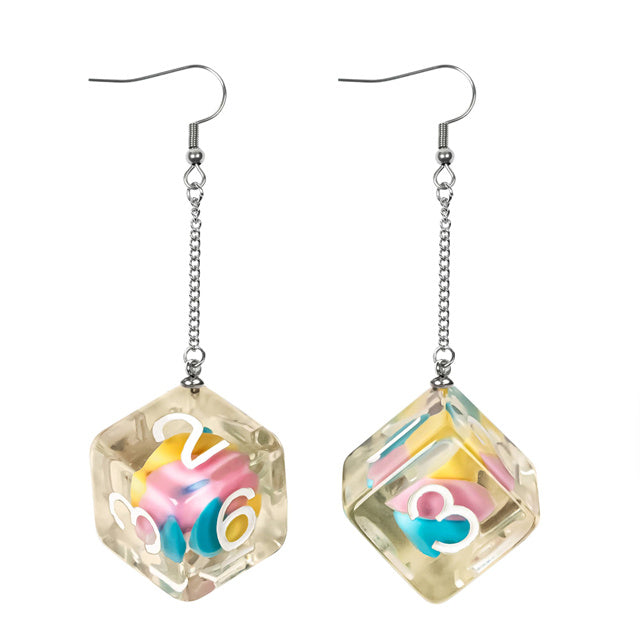 Dice Earrings: D6 Dice w/Colorful Inclusion Nerdy RPG Jewelry (Online Only)