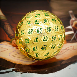 Golden Metal d100 w/ Green Numbers Dungeons and Dragons RPG (Online Only)