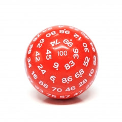 "Red" Single 100 Sided Polyhedral Dice (D100) | Solid Green Color (45mm) White (Online Only)