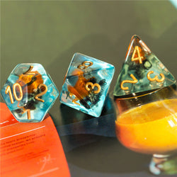 Orange & Grey Flower Dice  7-Dice Set Resin Dungeons and Dragons Dice (Gypsophila / Baby's-Breath) (Online Only)