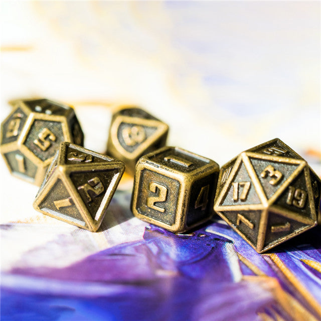 Bronze Mini Metal Dice Ancient Effect | (10mm to 15mm) 7-Dice Udixi RPG (Online Only)