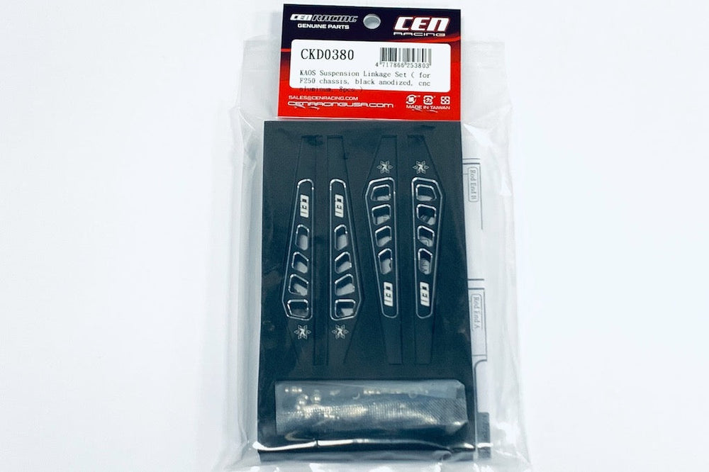 CEN Racing KAOS Suspension Linkage Set for F250 chassis black anodized CNC aluminum 8pcs CEGCKD0380 (ONLINE ORDER ONLY)