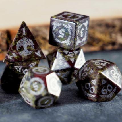Celtic Dragon Blood Jasper Stone Dice Set – Dice Around the World Collection (ONLINE ORDER ONLY)