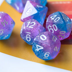 Purple Blue Two Tone 7-Dice Dnd Dice | Glitter w/White Numbers Set (Online Only)