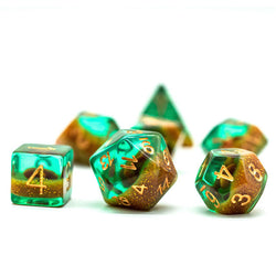 Green and Gold Starfish Dice 7-Dice Set Resin Dungeons and Dragons Dice (Online Only)