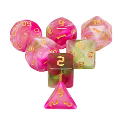 Superbloom 7-Dice Dnd Dice Pink | Green w/Gold Numbers Set (Online Only)