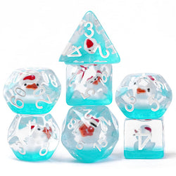 White Duck Red Hat on Blue 7-Dice Set w/White Numbers Dnd Dice Set (Online Only)