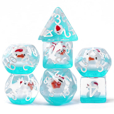 White Duck Red Hat on Blue 7-Dice Set w/White Numbers Dnd Dice Set (Online Only)