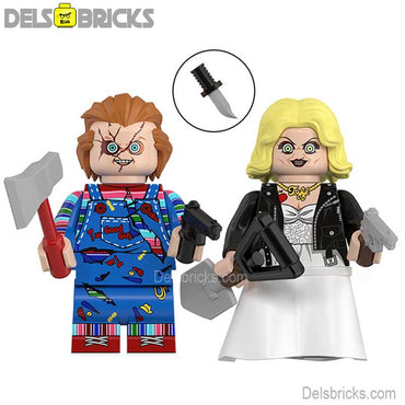 Chucky & Tiffany Bride of Chucky New Horror Lego Minifigures custom Toys (ONLINE ORDER ONLY)