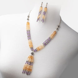 Citrine and Pink Amethyst Antiqued Silver Necklace and Earring Set (ONLINE ORDER ONLY)