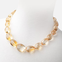 Citrine Checkerboard Faceted Oval Necklace with a 14kt Gold Clasp AAA (ONLINE ORDER ONLY)