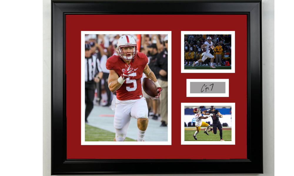 Framed Christian McCaffrey Stanford Cardinal Facsimile Laser Engraved Signature NCAA Football 14x11 3 Photo Collage (ONLINE ORDER ONLY)