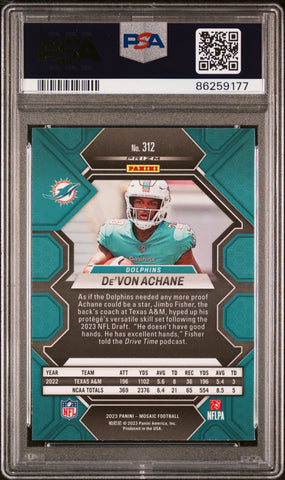 Graded 2023 Panini Mosaic Devon Achane #312 Green Rookie RC Football Card PSA 10 Gem Mint (ONLINE ORDER ONLY)