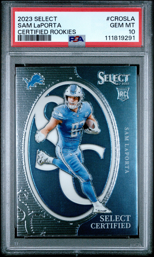 Graded 2023 Panini Select Sam LaPorta #CROSLA Certified Rookies Rookie RC Football Card PSA 10 Gem Mint (ONLINE ORDER ONLY)