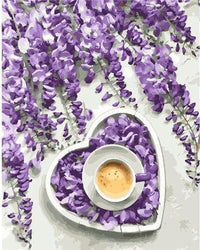 Coffee And Purple Flowers Art (ONLINE ORDER ONLY)