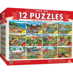 Folk Art Jigsaw Puzzle Collection - 12-Pack