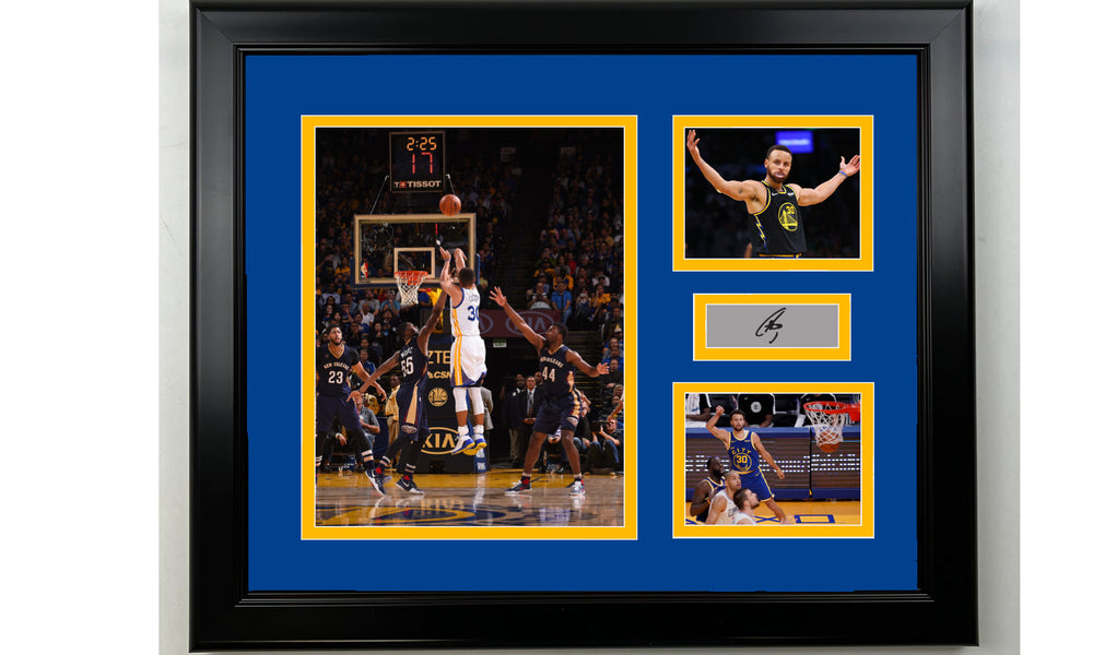 Framed Steph Curry Golden State Warriors Facsimile Laser Engraved Signature Basketball 14x11 3 Photo Collage (ONLINE ORDER ONLY)
