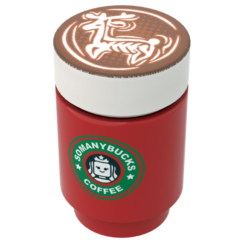 Somanybucks Christmas Coffee Cup w/ Christmas Reindeer Foam for Minifigs- B3 Customs (Online Order Only)