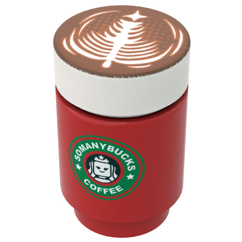 Somanybucks Christmas Coffee Cup w/ Christmas Tree Foam for Minifigs - B3 Customs (Online Order Only)