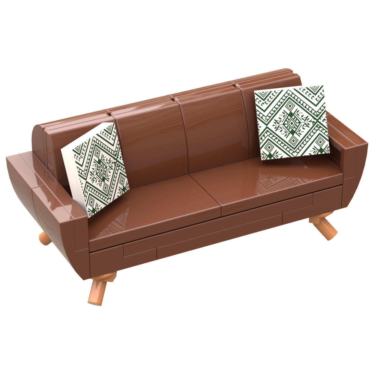 B3 Home Mid-Century RB Sofa w/ 2 Pillows made using LEGO parts - B3 Customs (Online Order Only)