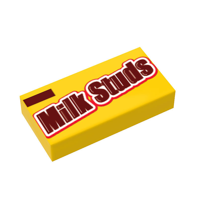 Milk Studs Custom Printed 1x2 Tile made using LEGO parts - B3 Customs (Online Order Only)
