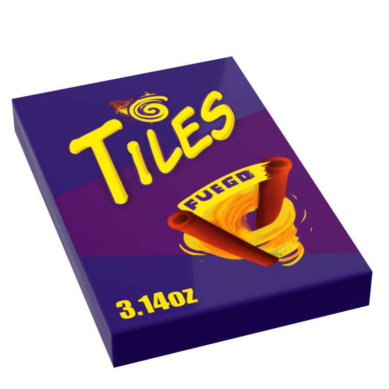 Spicy Chip Tiles Fuego Minifig Snack (2x3 Tile) made using LEGO parts - B3 Customs (Online Order Only)