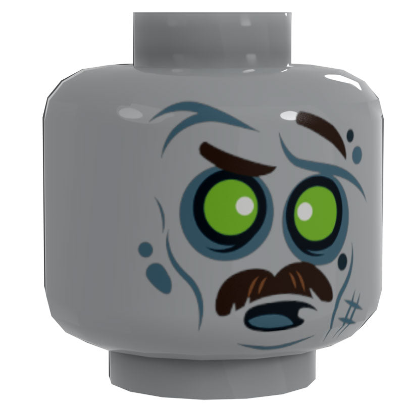 Zombie #5 Minifig Head w/ Mustache made using LEGO parts - B3 Customs (Online Order Only)