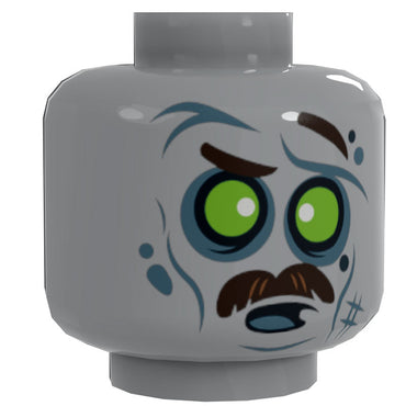 Zombie #5 Minifig Head w/ Mustache made using LEGO parts - B3 Customs (Online Order Only)