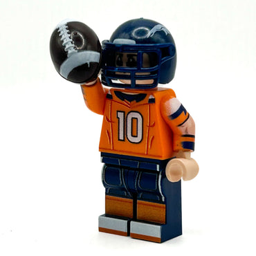 #10 QB Broncos Football Player Minifig made using LEGO parts - B3 Customs (Online Order Only)
