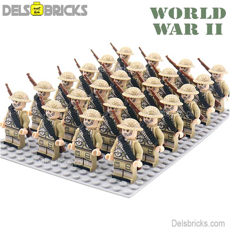 World War 2 British Soldiers set of 24 Lego Minifigures Custom Toys d-261 (ONLINE ORDER ONLY)