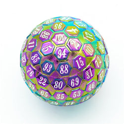 Rainbow Metal Single 100 Sided Polyhedral Dice (D100) | w/ White Color (45mm) (Online Only)