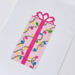 Cotswold Co Designs - Pink Present Christmas Needlepoint Canvas 18 Mesh 2.5”x5” Design, Bow Christmas Needlepoint Ornament, Modern Needlepoint (ONLINE ORDER ONLY)