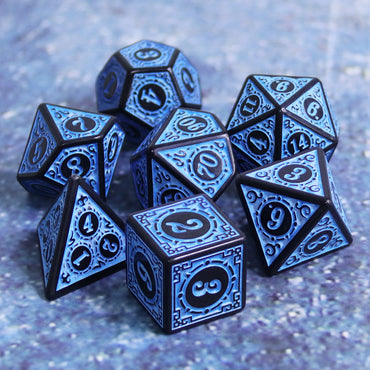 Blue Magic Flame 7-Dice Set DND RPG Dice Black w/Color Fill (Online Only)