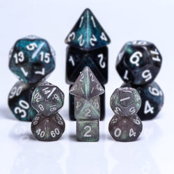 Grey Iridescent 7-Dice Mini-Dice RPG Set w/Silver Numbers Miniature Dice (Online Only)