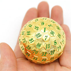 Golden Metal d100 w/ Green Numbers Dungeons and Dragons RPG (Online Only)