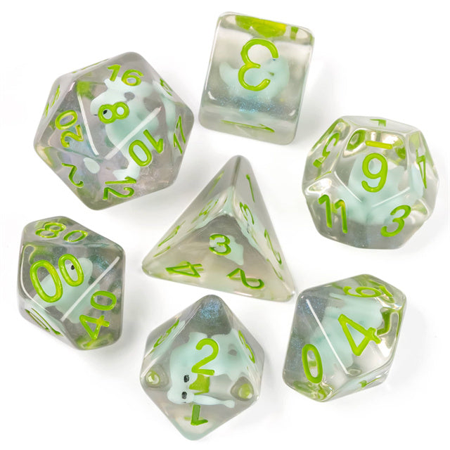Dinosaur on Glitter 7-Dice Set w/Green Numbers Dnd Dice Set (Online Only)