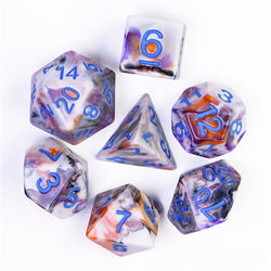 Spooky 4-Color 7-Dice Dnd Dice | White Orange Purple w/Purple Numbers Set (Online Only)