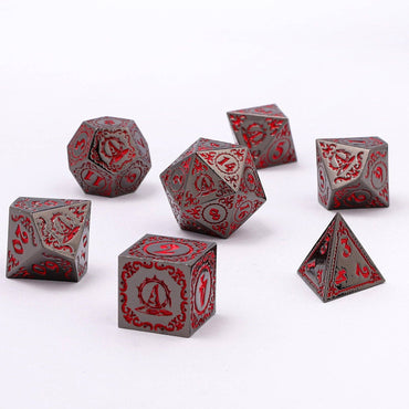 Wizard Solid Metal Polyhedral Dice Set - Gunmetal with Blood (ONLINE ORDER ONLY)