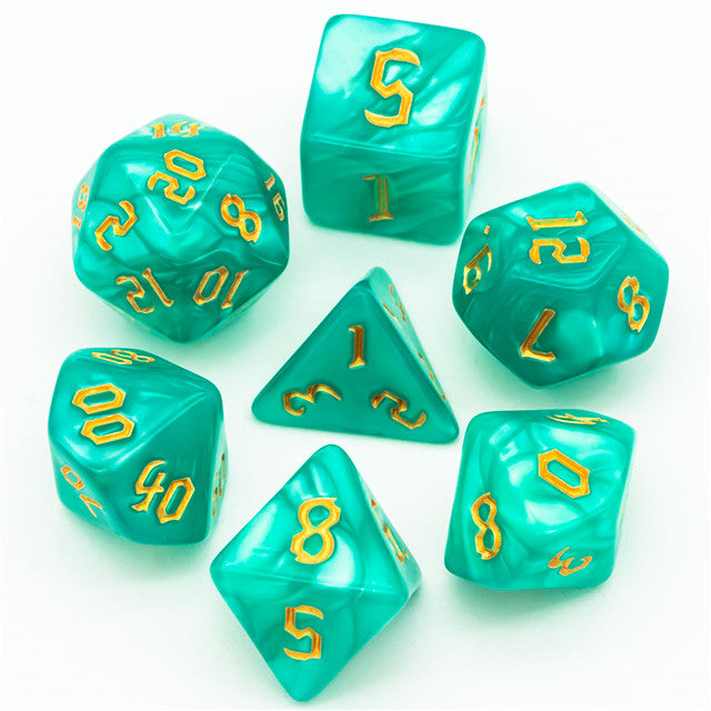 Seafoam Macaron 7-Dice Blend Set w/Gold Numbers (Online Only)
