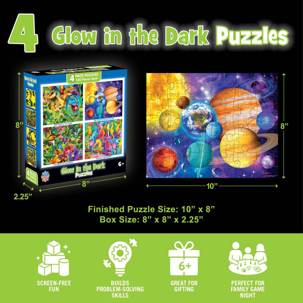 Glow in the Dark 100 Piece Jigsaw Puzzles - 4-Pack V2