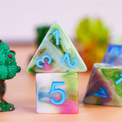 Earthly 4-Color 7-Dice Dnd Dice | Green White Green w/Blue Numbers Set (Online Only)