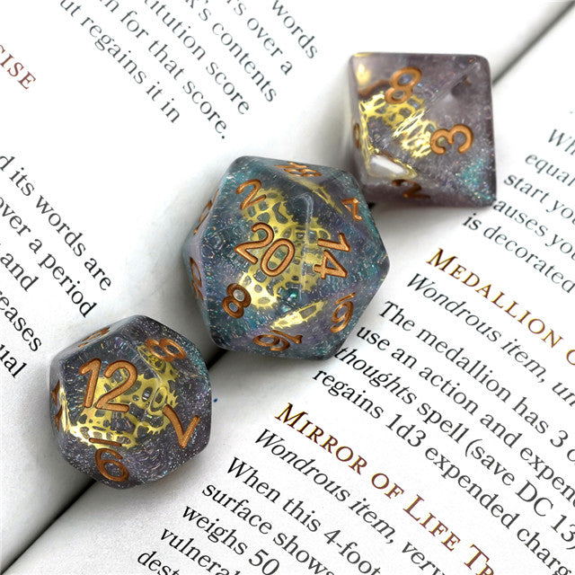Glitter Mini Gearwheel Dice 7-Dice Dungeons and Dragons RPG (Online Only)