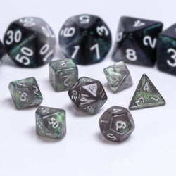 Grey Iridescent 7-Dice Mini-Dice RPG Set w/Silver Numbers Miniature Dice (Online Only)