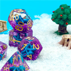 Purple w/Blue Starfish Dice 7-Dice Set Resin Dungeons and Dragons Dice (Online Only)