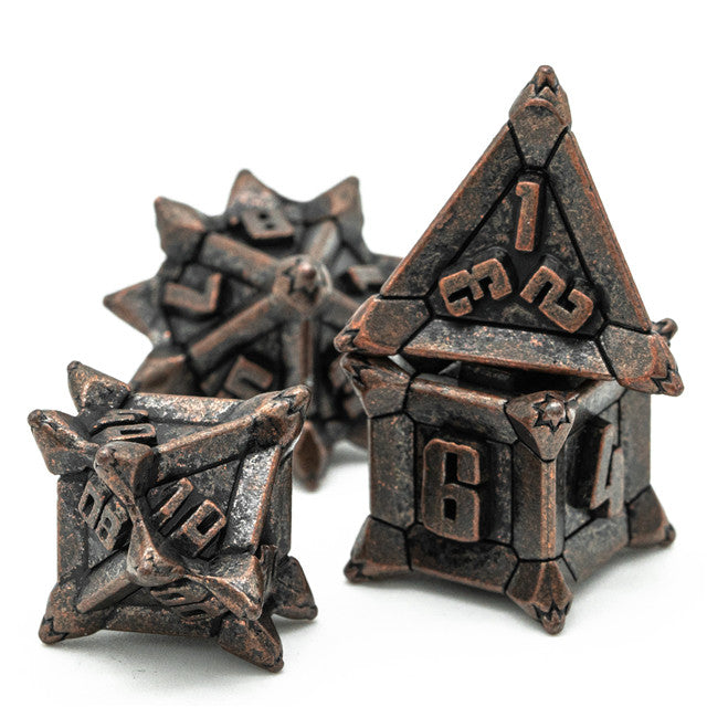 Ancient Copper Pinwheel Strengthened Metal 7-Dice Set | Metal DND Dice (Online Only)