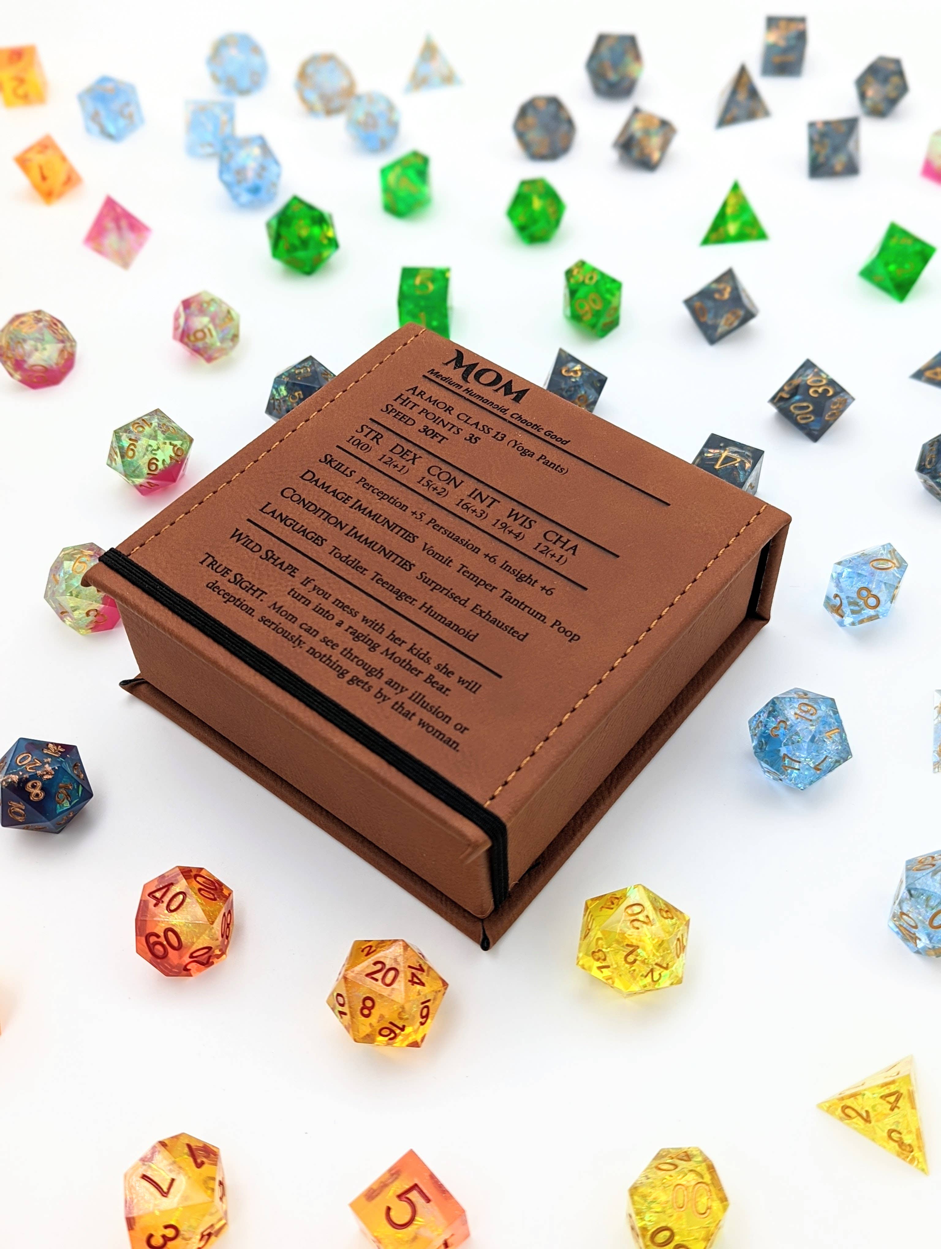 Mom Stat Block - D&D - Vegan Leather Dice Box (ONLINE ORDER ONLY)